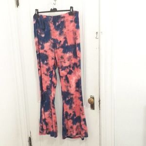 Blue / Pink Tie Dye Ribbed Flare Pants New Look 3X